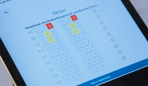 En person som håller en surfplatta med en checklista på skärmen.