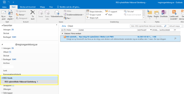 När ett RSS-flöde finns i Outlook