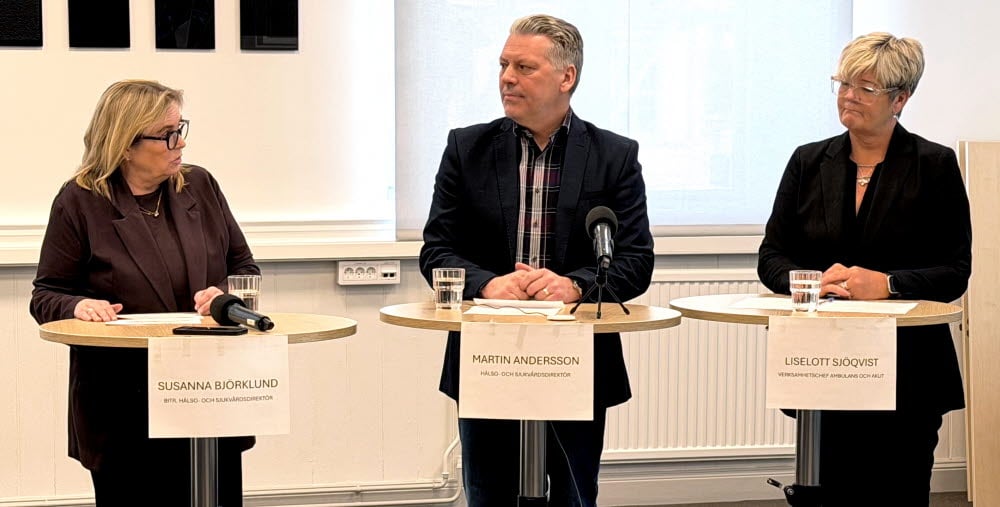 Susanna Björklund, Martin Andersson, Liselott Sjöqvist på Presskonferens 18 februari 2026