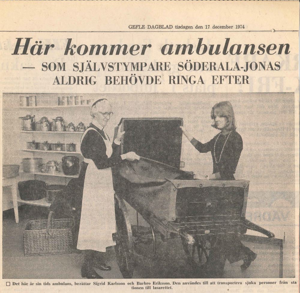 Tidningsurklipp från Gefle Dagblad 1974-12-17.
Förvaras i Regionarkivet.