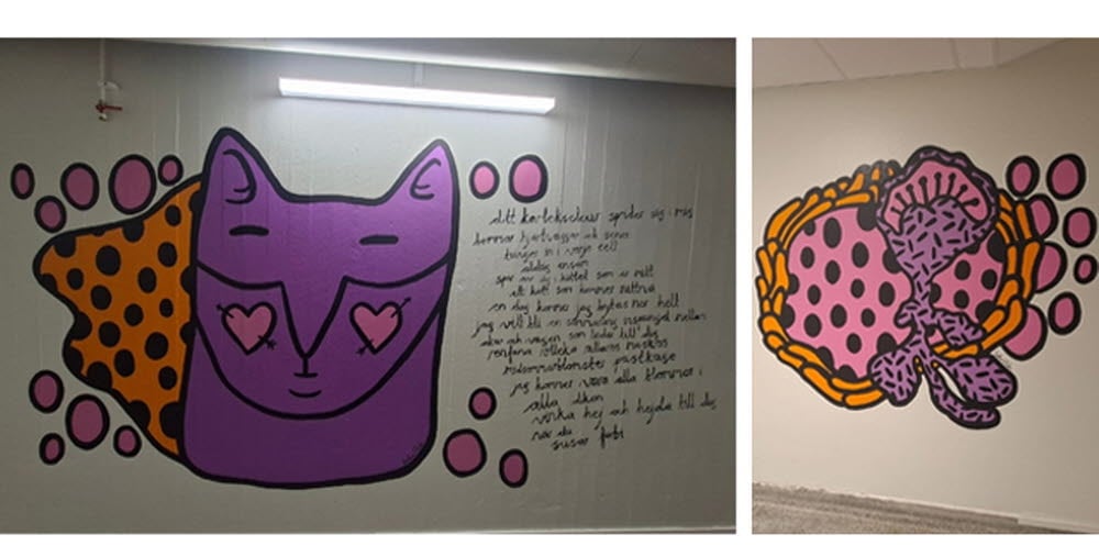 Konstverk av Sofia Elida Eriksson i kulverten på Hudiksvalls sjukhus