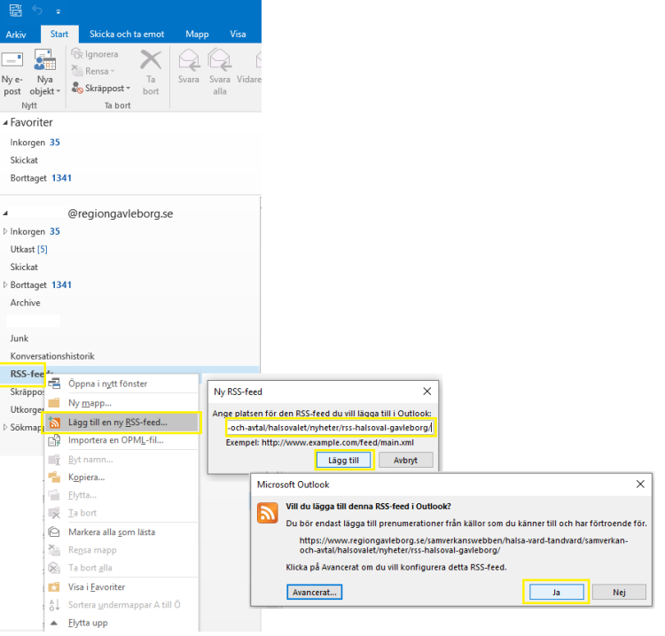 Instruktion lägga till RSS i Outlook