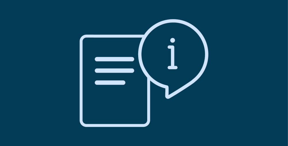 Illustrativ ikon på ett papper med tre rader och en pratbubbla med ett i inuti för information.