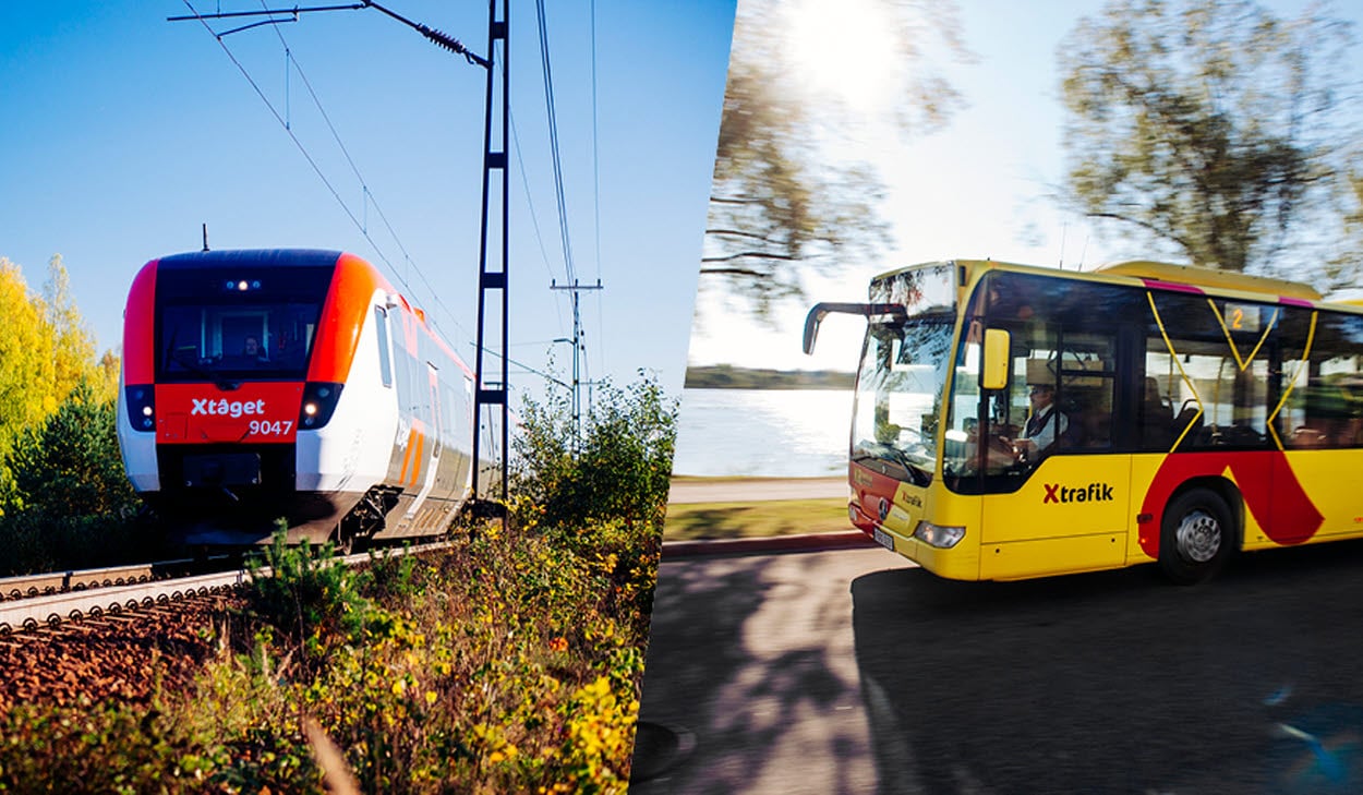 kollage tåg och buss