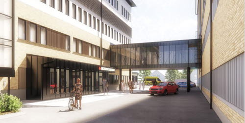 Hudiksvalls sjukhus – arkitektskiss av entré nya akutmottagningen 